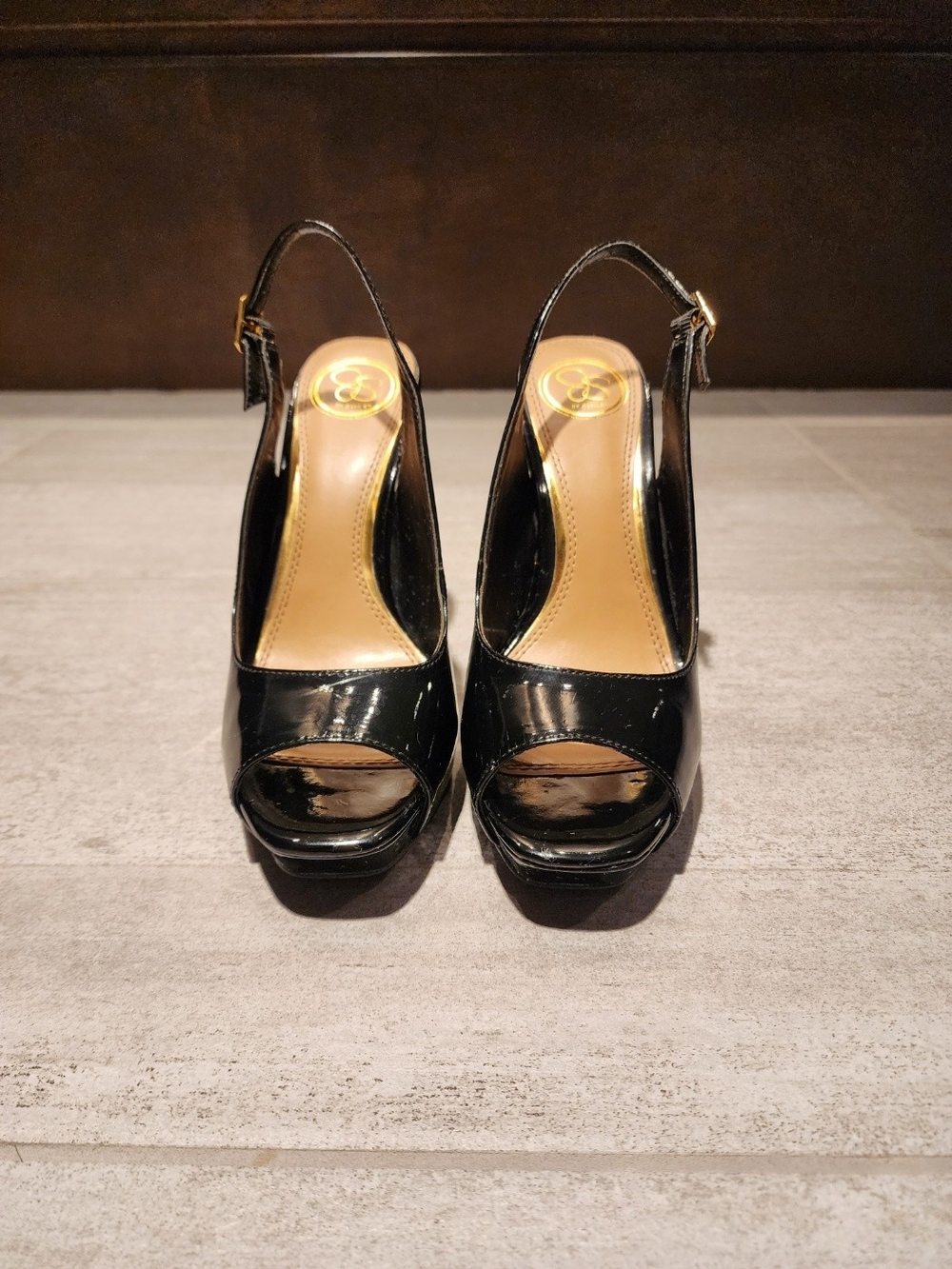 Jessica Simpson Black Patent Slingback Peep-Toe Heels